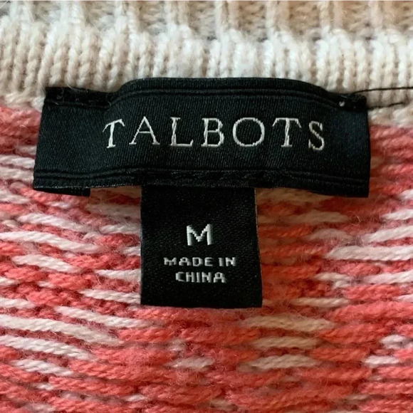 Talbots Pullover Sweater Lambswool Blend Coral & Gray Block Print Size Medium - Picture 6 of 7